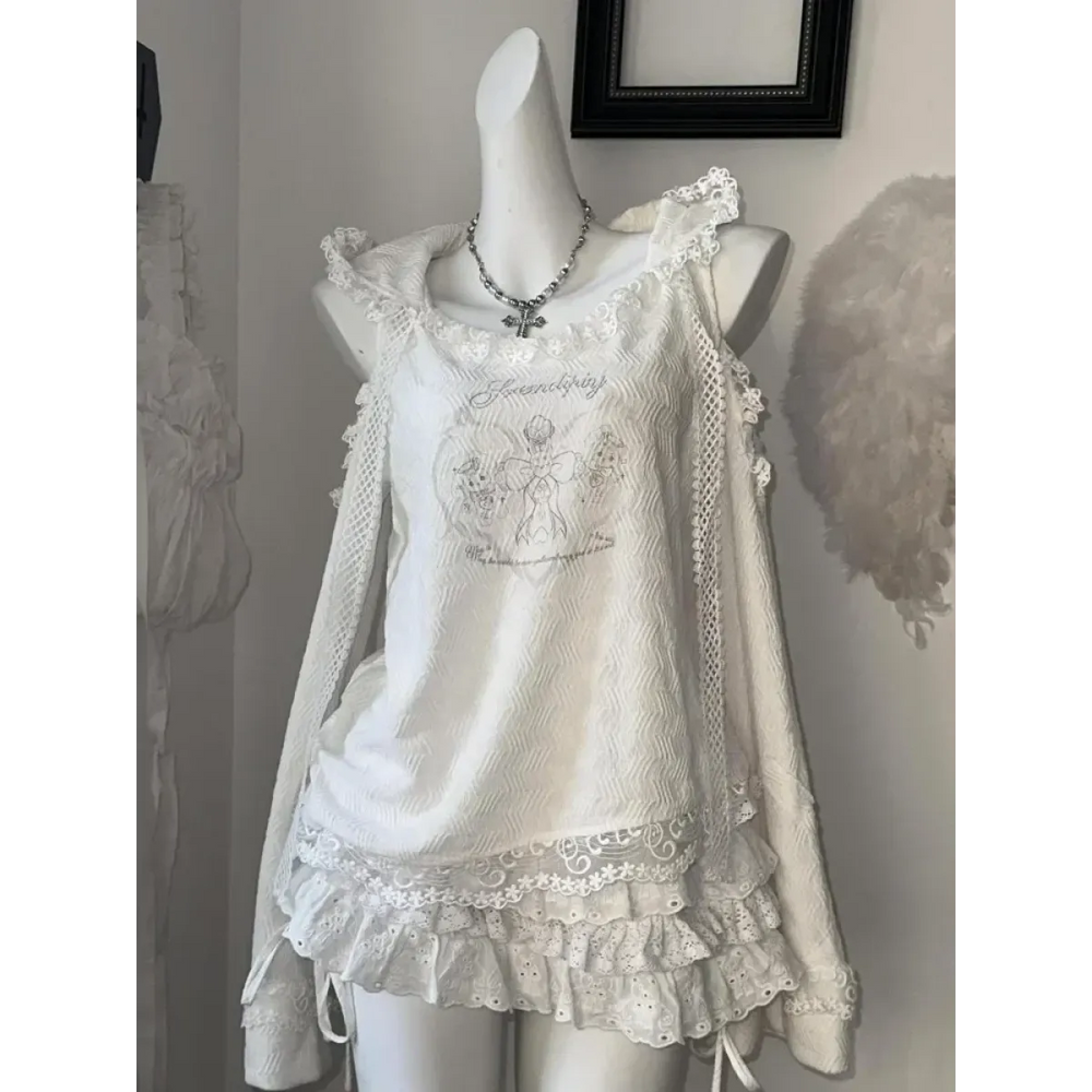 Harajuku Lace Ruffle Hoodie & Cake Skirt Set - Bottoms - Sets / Co-ords - 1
