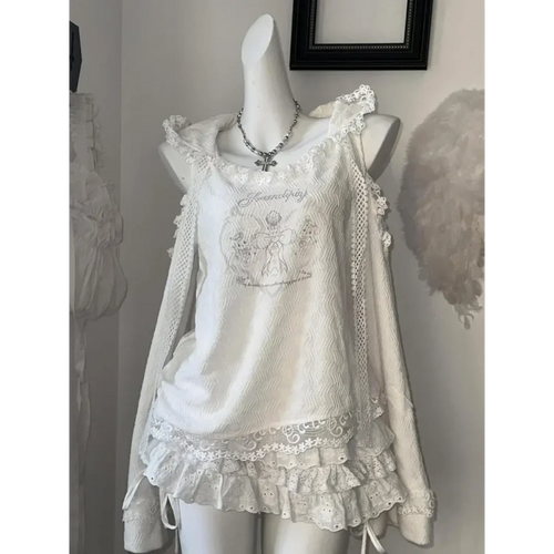 Harajuku Lace Ruffle Hoodie & Cake Skirt Set - Bottoms - Sets / Co-ords - 1