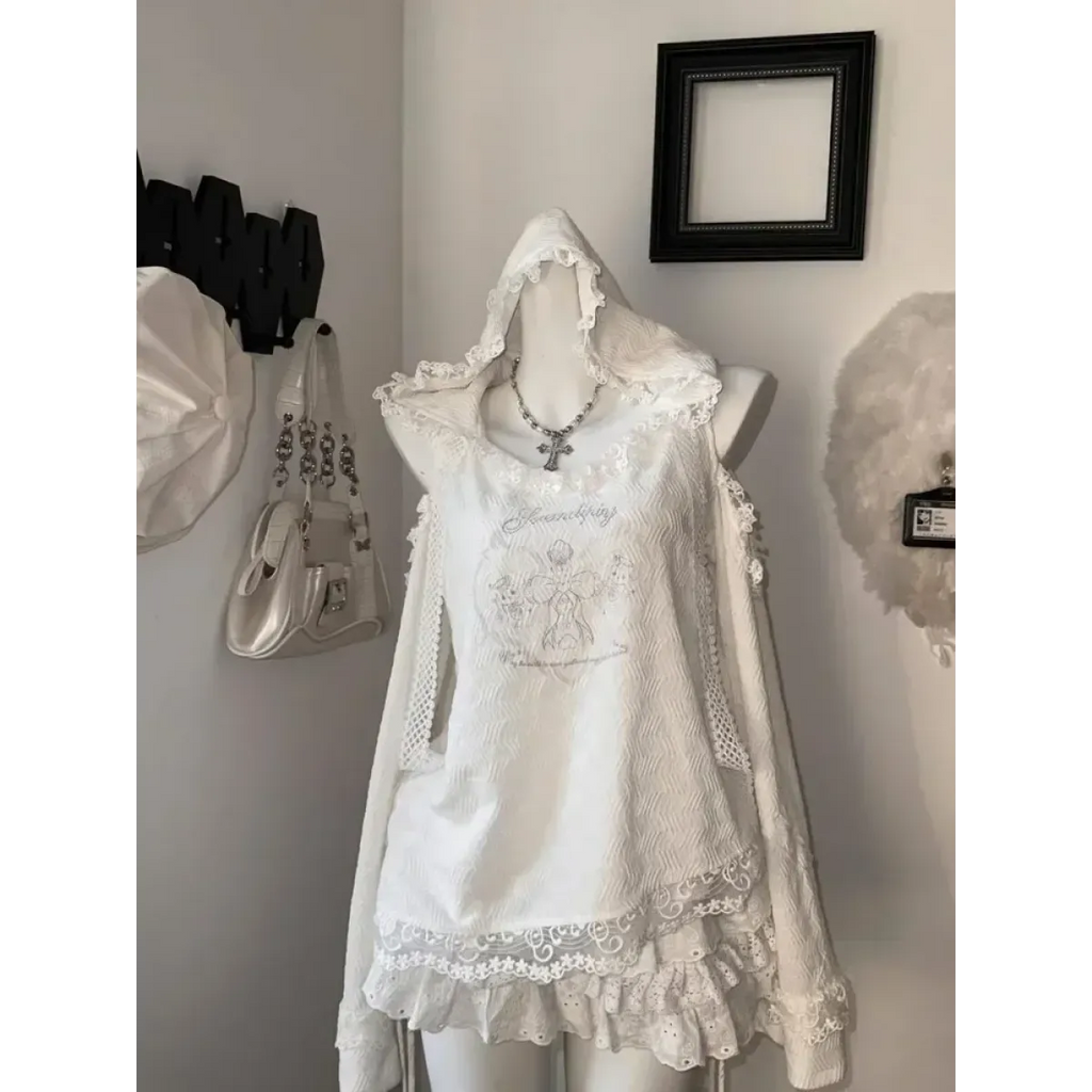 Harajuku Lace Ruffle Hoodie & Cake Skirt Set - Bottoms - Sets / Co-ords - 3