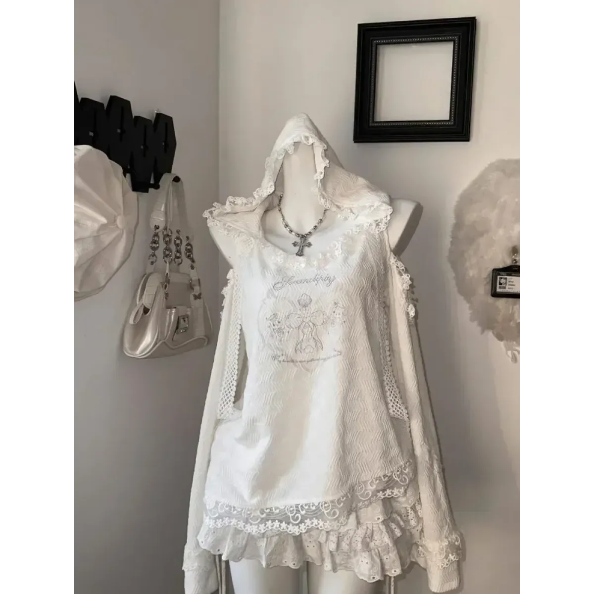 Harajuku Lace Ruffle Hoodie & Cake Skirt Set - Bottoms - Sets / Co-ords - 3