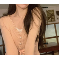 Ruffle Knit Cardigan – Harajuku Lace Trim Slim Fit Sweater - Sweaters - Long - Round - Sweaters - 7