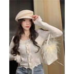 Ruffle Knit Cardigan – Harajuku Lace Trim Slim Fit Sweater - Sweaters - Long - Round - Sweaters - 6