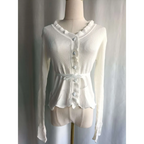 Ruffle Knit Cardigan – Harajuku Lace Trim Slim Fit Sweater - Sweaters - Long - Round - Sweaters - 8