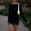 Elegant Black Ruffle Knit Mini Dress - All Dresses - Dresses - 1
