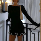 Elegant Black Ruffle Knit Mini Dress - All Dresses - Dresses - 2