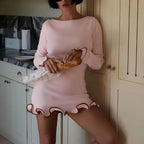 Elegant Black Ruffle Knit Mini Dress - All Dresses - Dresses - 5