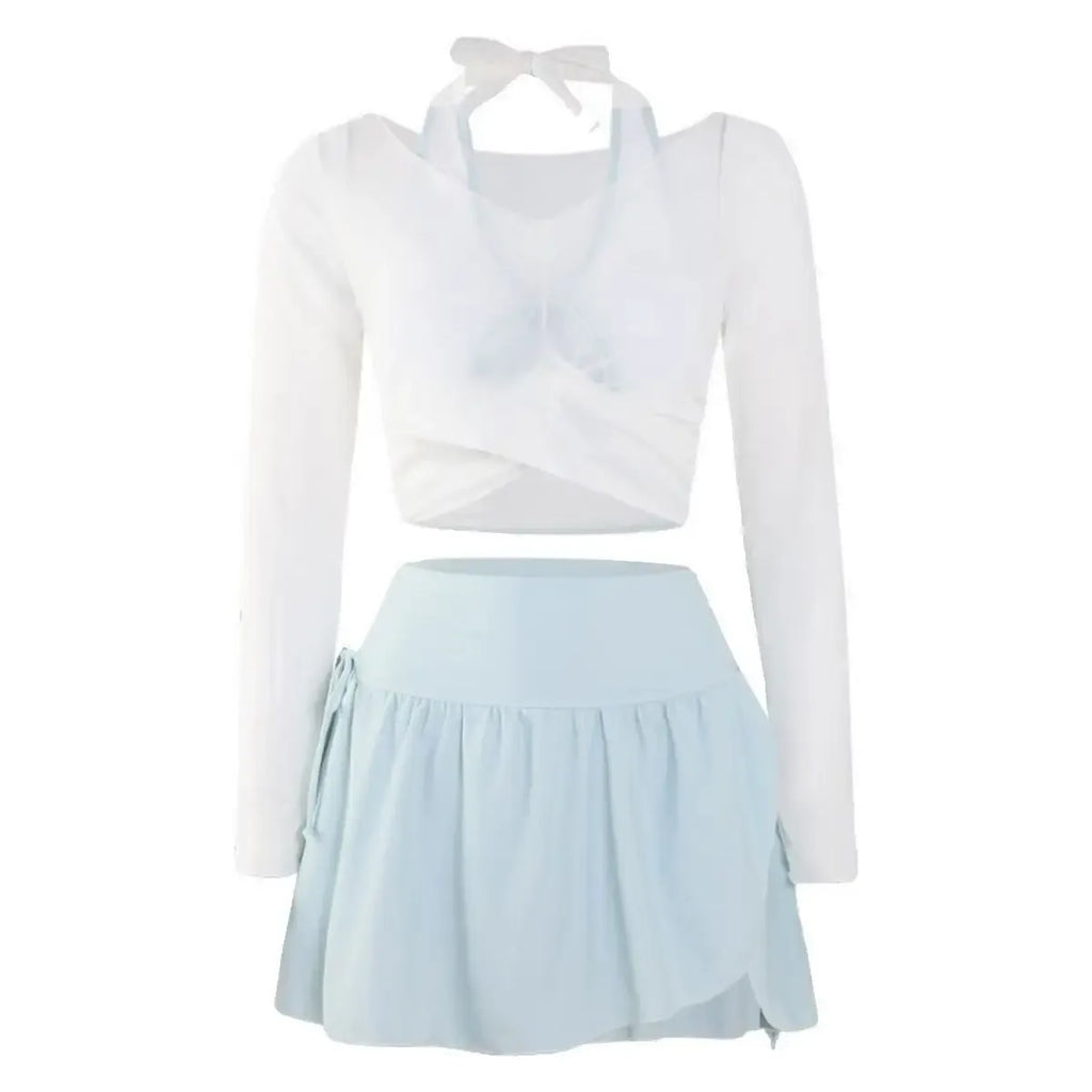 Ruffle Mini Skirt Bikini Set – Korean Sweet 3-Piece Swimsuit - Bottoms - Long - Swimwear - 2