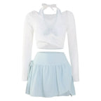 Ruffle Mini Skirt Bikini Set – Korean Sweet 3-Piece Swimsuit - Bottoms - Long - Swimwear - 2