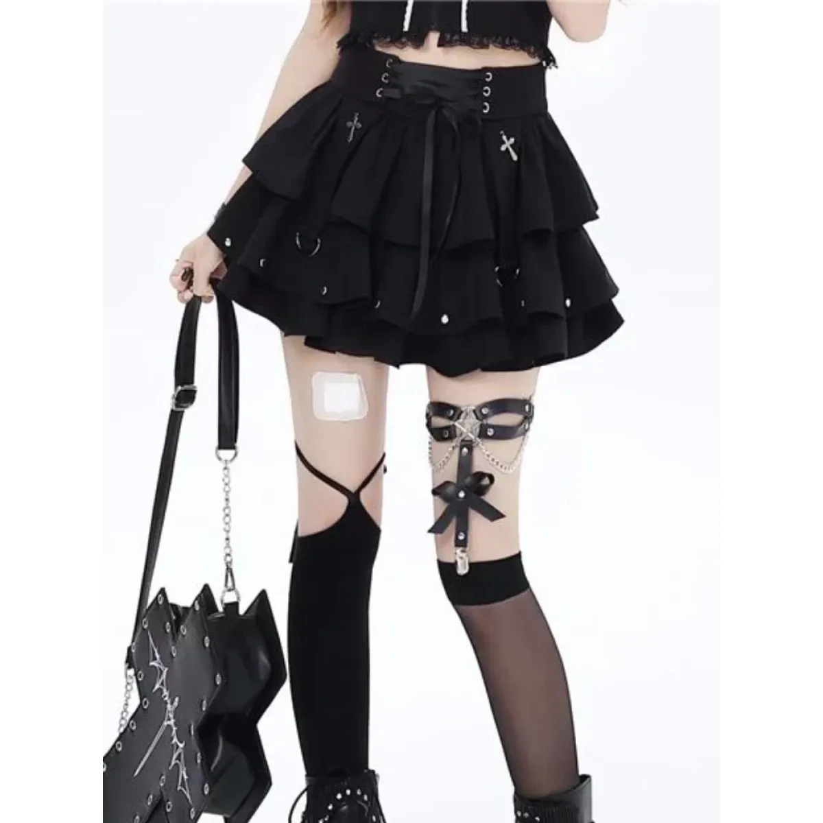Gothic High-Waist Ruffle Mini Skirt – Y2K Harajuku E-Girl - Bottoms - Short - Other - Skirts - 5