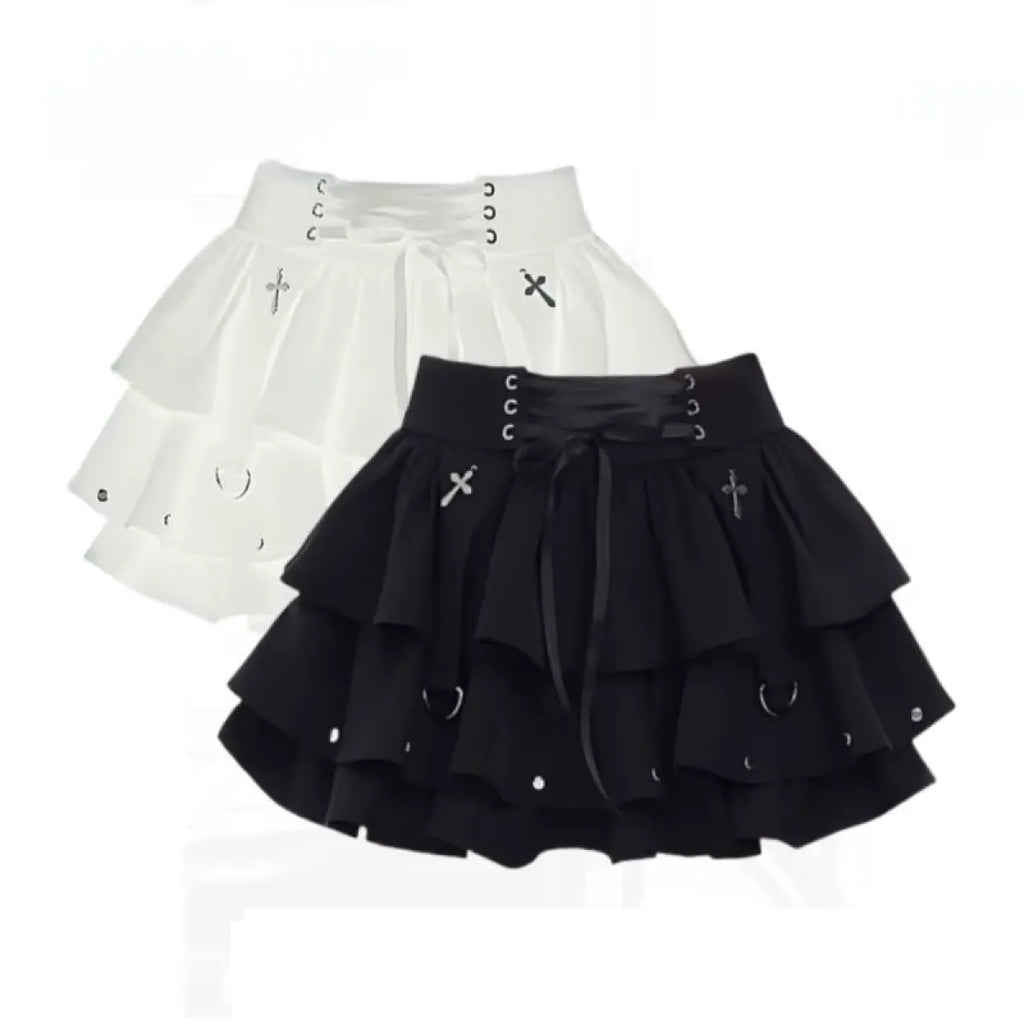 Gothic High-Waist Ruffle Mini Skirt – Y2K Harajuku E-Girl - Bottoms - Short - Other - Skirts - 1