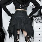 Gothic Punk Ruffle Skirt – Irregular Hem Drawstring Tie-Up Mini Skirt - Bottoms - Skirts - 6