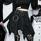Gothic Punk Ruffle Skirt – Irregular Hem Drawstring Tie-Up Mini Skirt - Bottoms - Skirts - 5