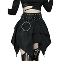 Gothic Punk Ruffle Skirt – Irregular Hem Drawstring Tie-Up Mini Skirt - Bottoms - Skirts - 7