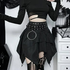 Gothic Punk Ruffle Skirt – Irregular Hem Drawstring Tie-Up Mini Skirt - Bottoms - Skirts - 3