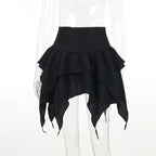 Gothic Punk Ruffle Skirt – Irregular Hem Drawstring Tie-Up Mini Skirt - Bottoms - Skirts - 8