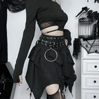 Gothic Punk Ruffle Skirt – Irregular Hem Drawstring Tie-Up Mini Skirt - Bottoms - Skirts - 4