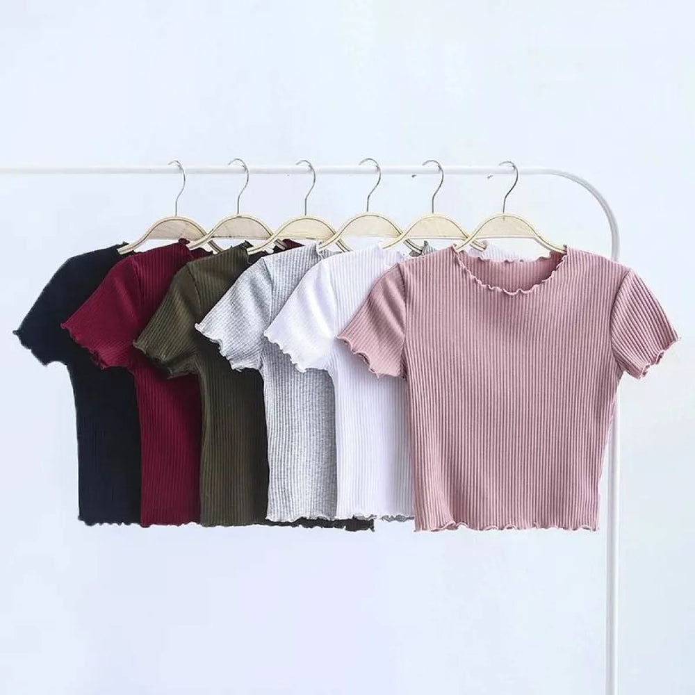 Ruffle Trim Crop Top - T-Shirts - 1