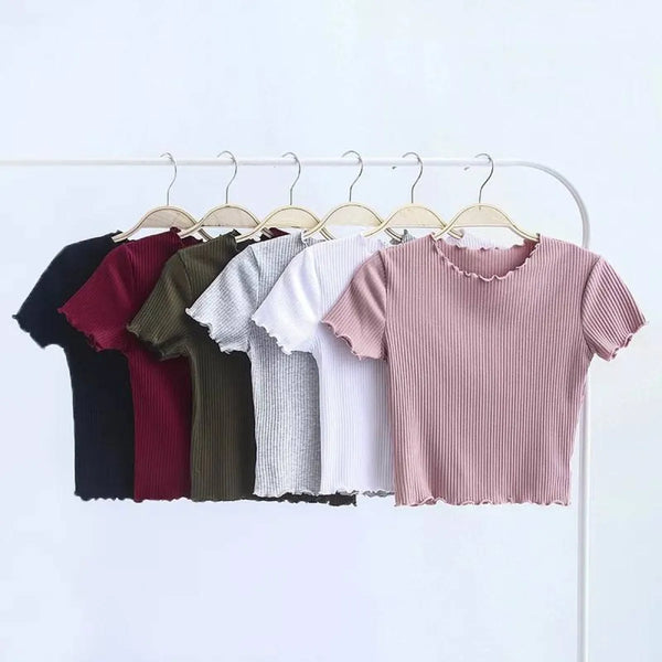 Ruffle Trim Crop Top - T-Shirts - 1