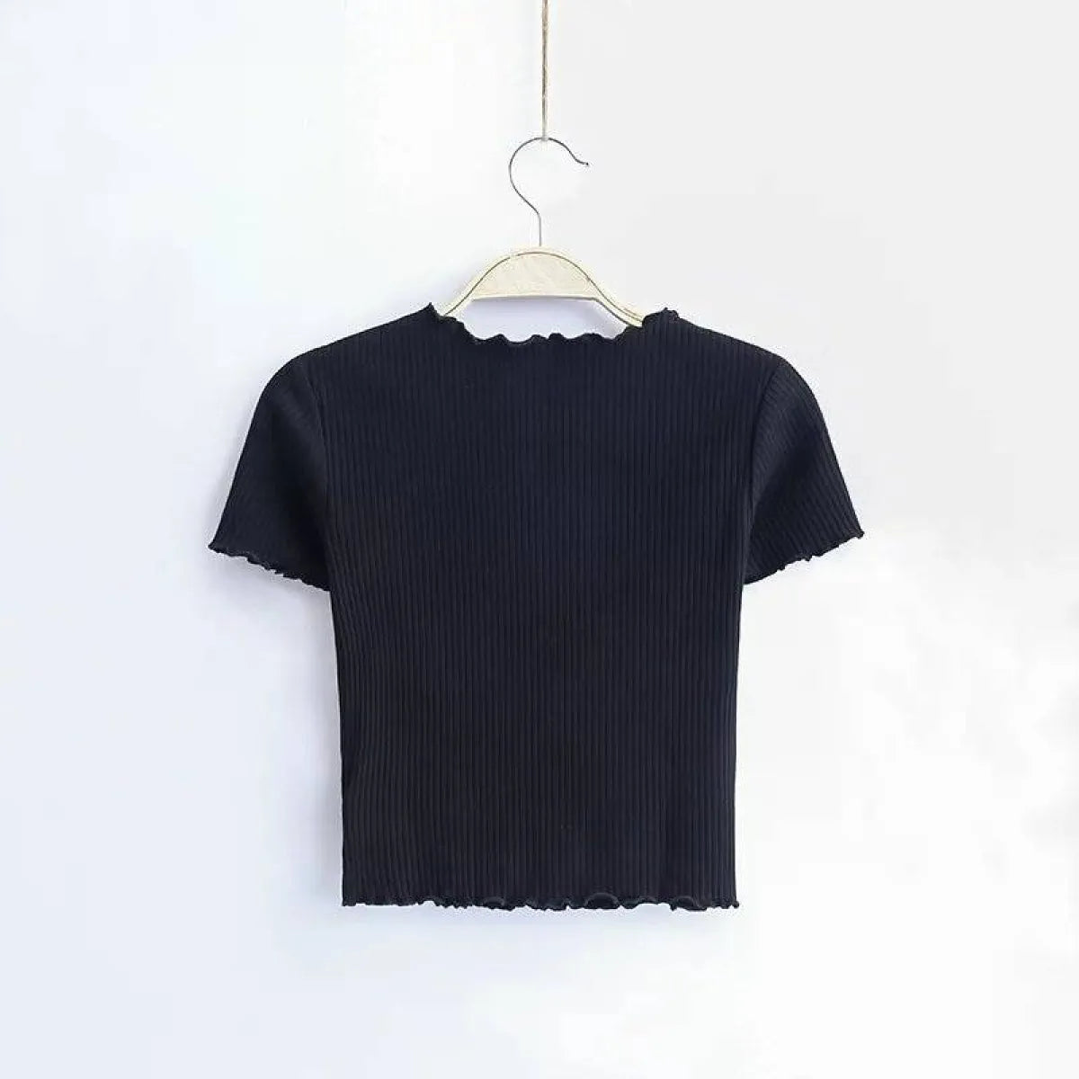 Ruffle Trim Crop Top - T-Shirts - 10