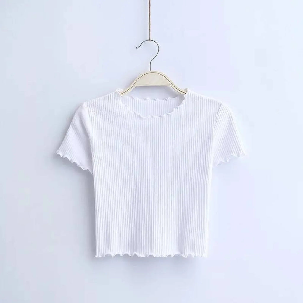 Ruffle Trim Crop Top - T-Shirts - 11