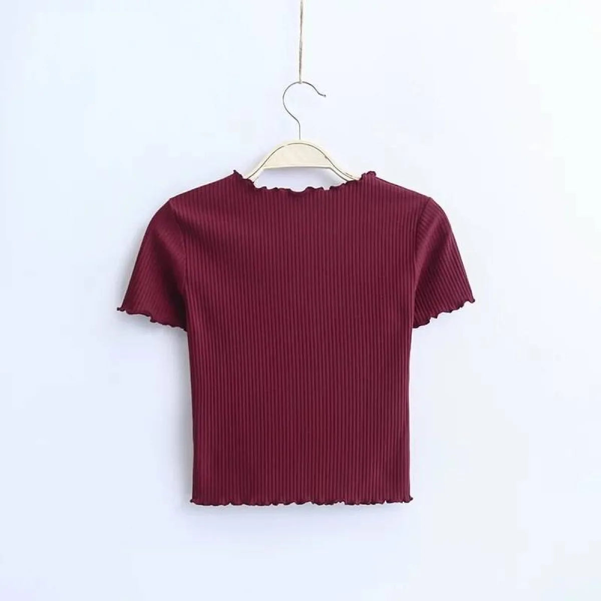 Ruffle Trim Crop Top - T-Shirts - 13