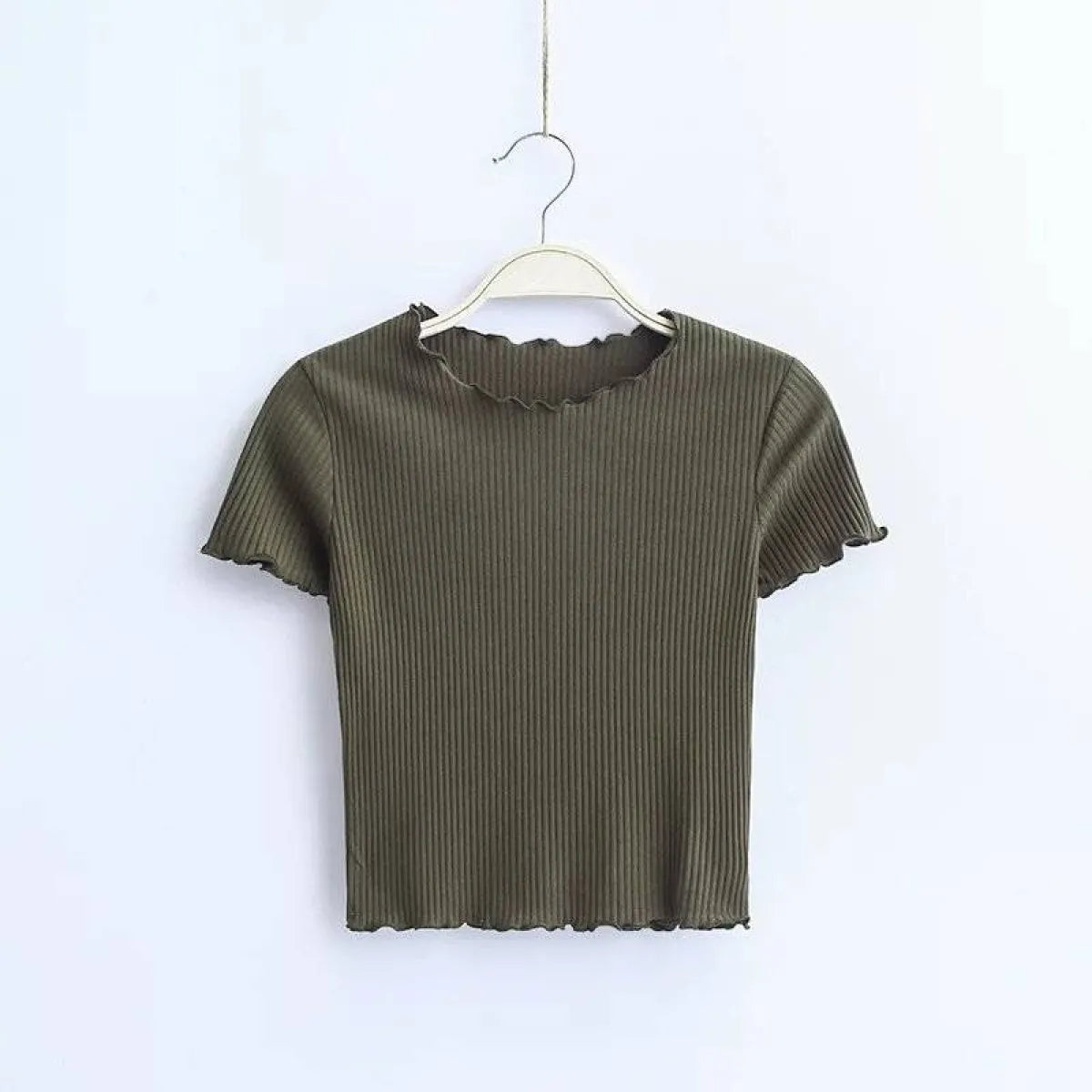 Ruffle Trim Crop Top - T-Shirts - 14