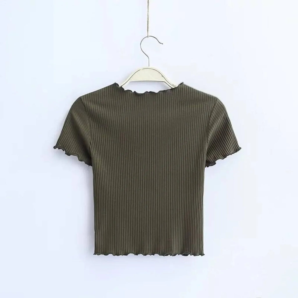 Ruffle Trim Crop Top - T-Shirts - 15