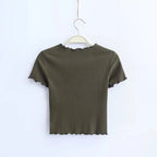 Ruffle Trim Crop Top - T-Shirts - 15