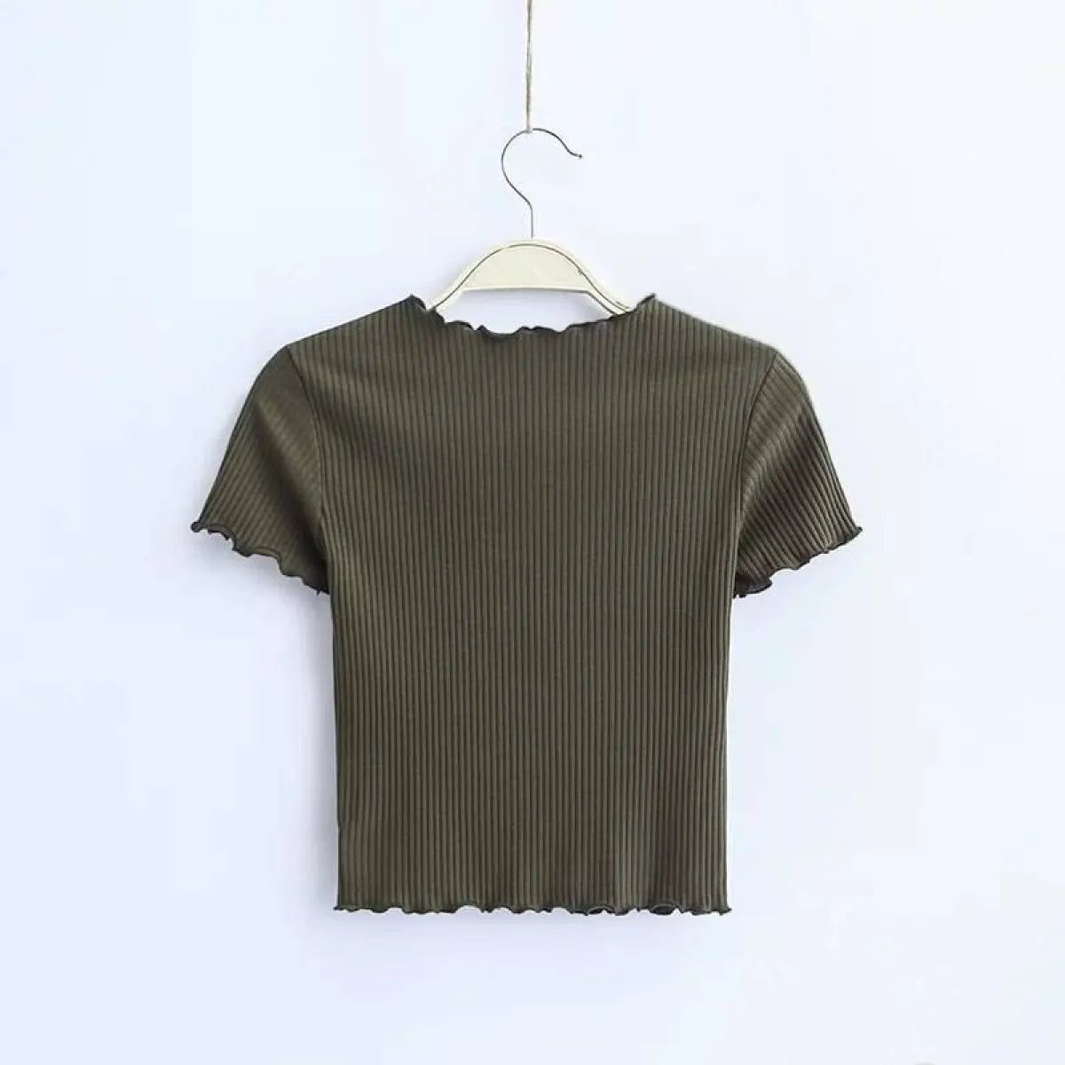 Ruffle Trim Crop Top - T-Shirts - 15