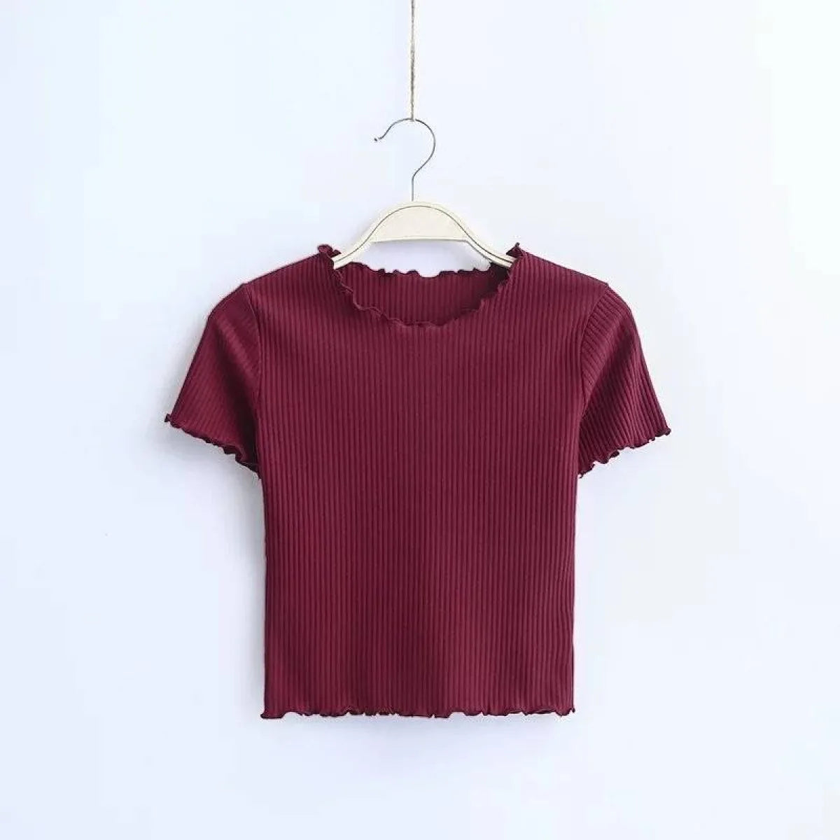 Ruffle Trim Crop Top - T-Shirts - 23