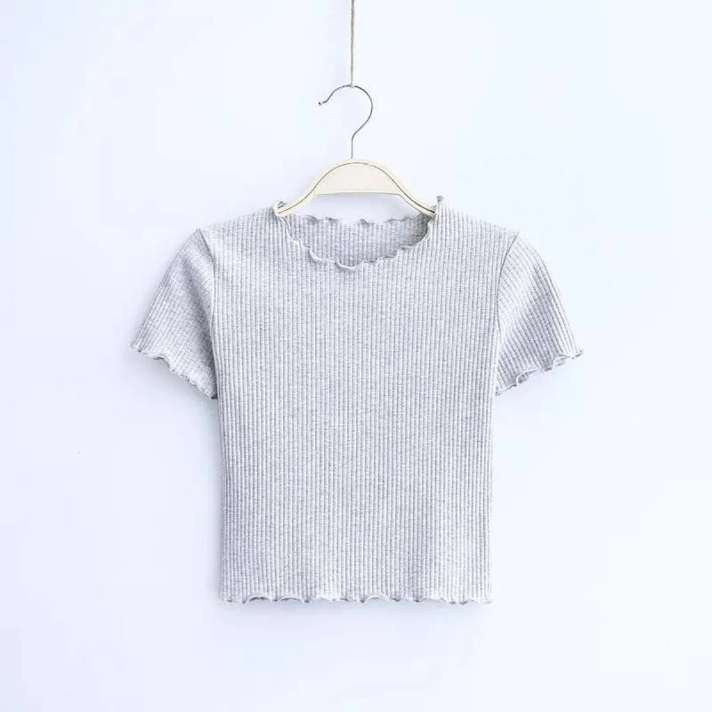Ruffle Trim Crop Top - T-Shirts - 26