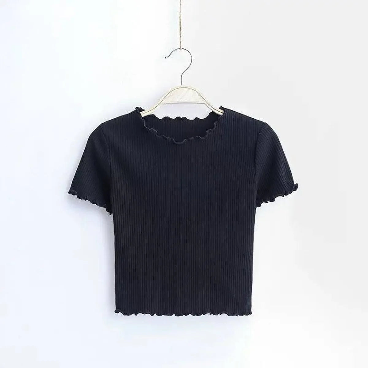 Ruffle Trim Crop Top - T-Shirts - 9