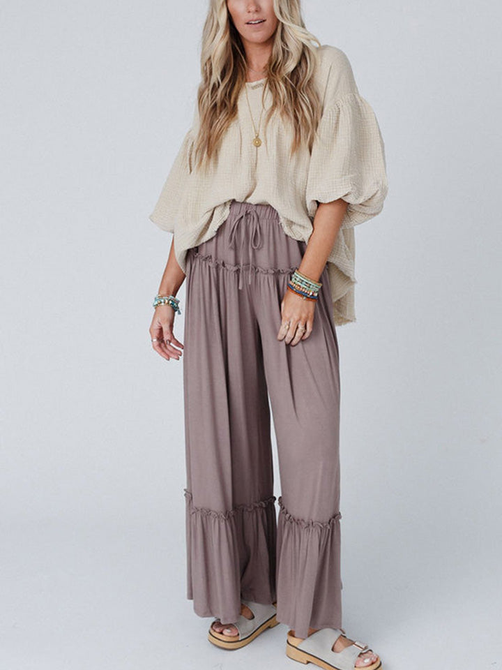 Wide Leg Ruffle Trim Pants - Bottoms - Pants - 4 - 2024