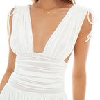 White Pleated Deep V-Neck Mini Dress - All Dresses - Sleeveless - V-neck - Dresses - 14