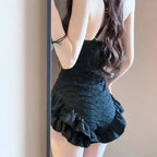 Textured Swimsuit – Ruffled Hem Halter One-Piece Beachwear - Sexy Products - Swimwear - 14