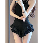 Textured Swimsuit – Ruffled Hem Halter One-Piece Beachwear - Sexy Products - Swimwear - 5