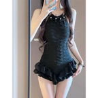 Textured Swimsuit – Ruffled Hem Halter One-Piece Beachwear - Sexy Products - Swimwear - 15