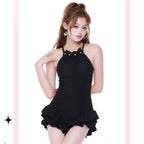 Textured Swimsuit – Ruffled Hem Halter One-Piece Beachwear - Sexy Products - Swimwear - 11