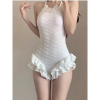Textured Swimsuit – Ruffled Hem Halter One-Piece Beachwear - Sexy Products - Swimwear - 1
