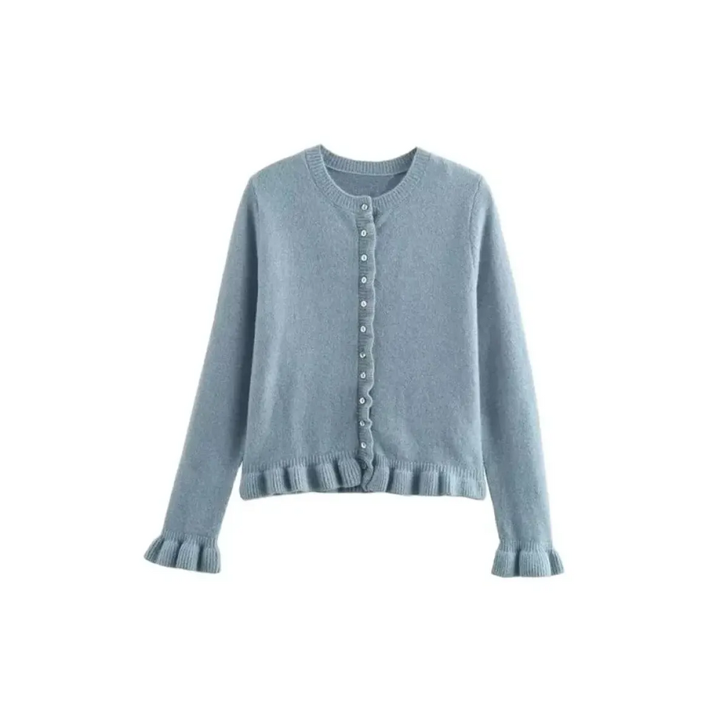 Ruffled Knit Button-Up Cardigan Sweater - Sweaters - Cardigan - 1