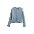 Ruffled Knit Button-Up Cardigan Sweater - Sweaters - Cardigan - 1