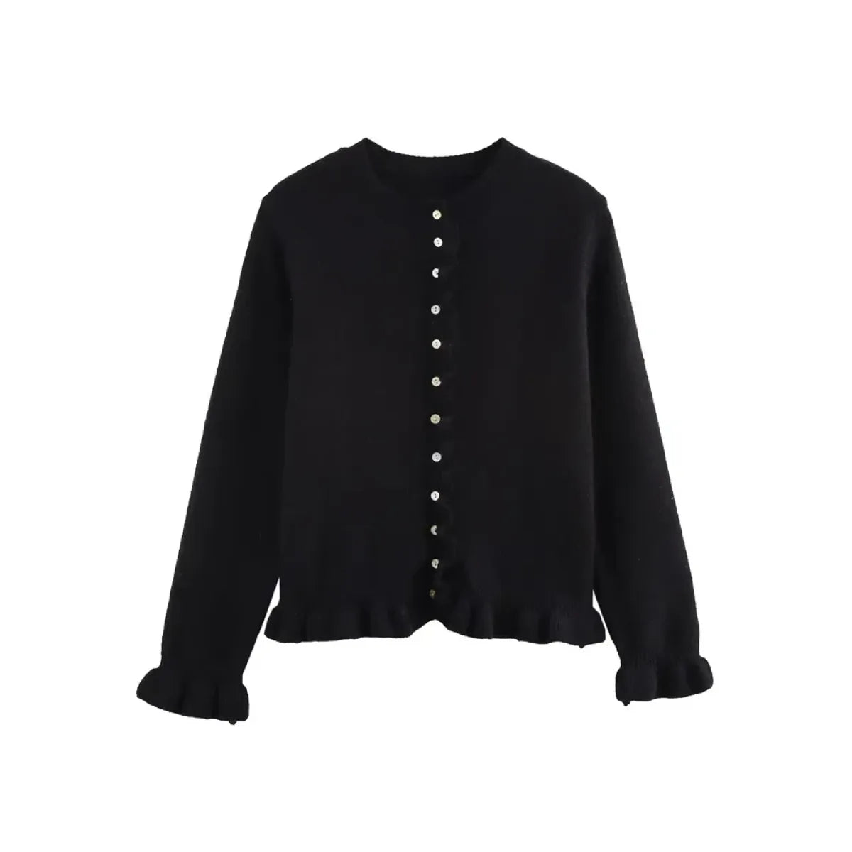 Ruffled Knit Button-Up Cardigan Sweater - Best Sellers - Cardigan - 11
