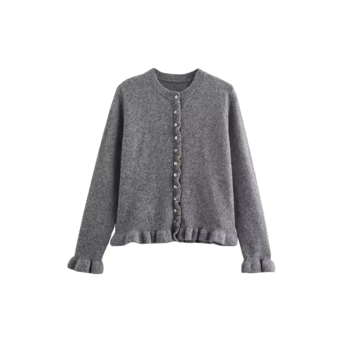 Ruffled Knit Button-Up Cardigan Sweater - Sweaters - Cardigan - 5