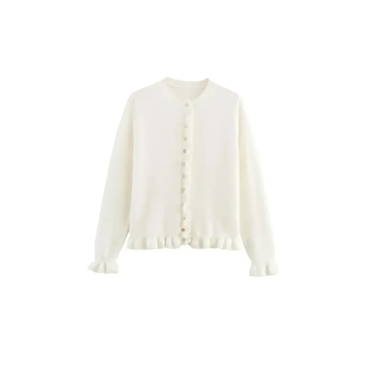 Ruffled Knit Button-Up Cardigan Sweater - Sweaters - Cardigan - 6