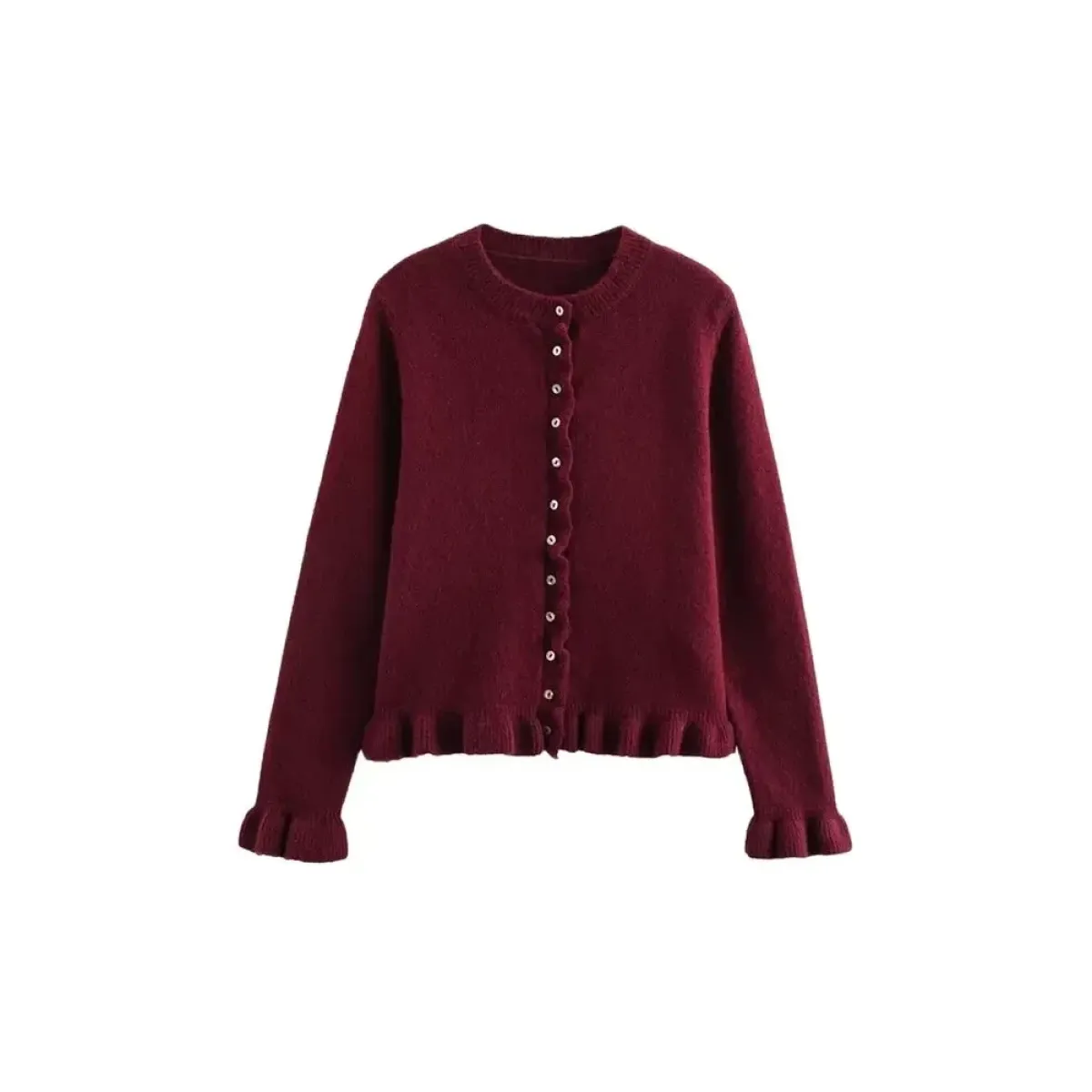 Ruffled Knit Button-Up Cardigan Sweater - Sweaters - Cardigan - 3