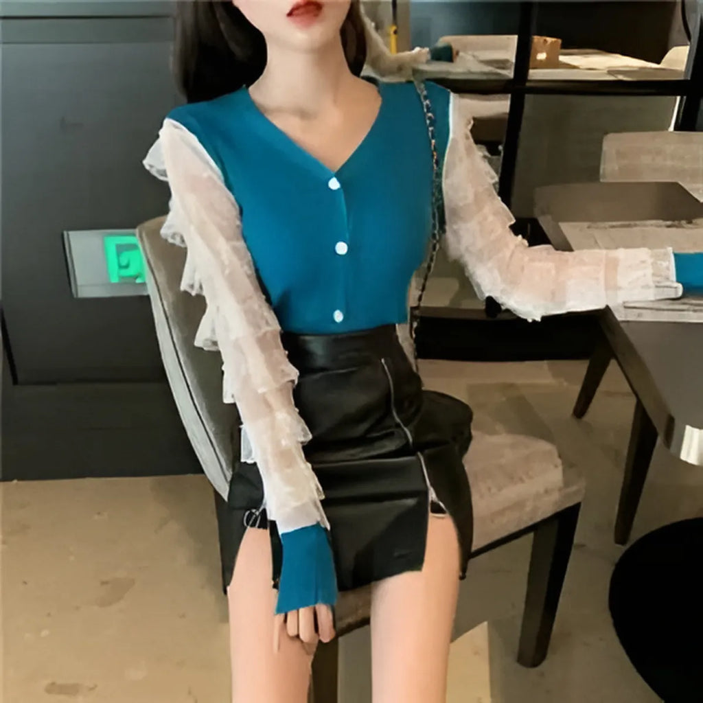 Ruffled Knitted Cardigan - Women’s Clothing & Accessories - 12