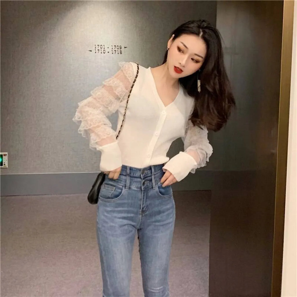 Ruffled Knitted Cardigan - Women’s Clothing & Accessories - 6