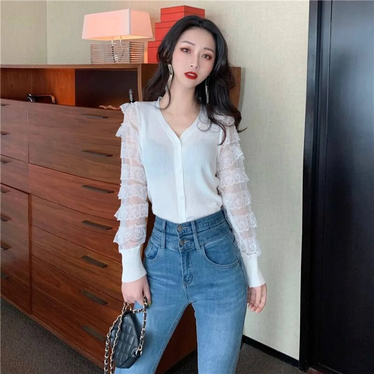 Ruffled Knitted Cardigan - Women’s Clothing & Accessories - 7