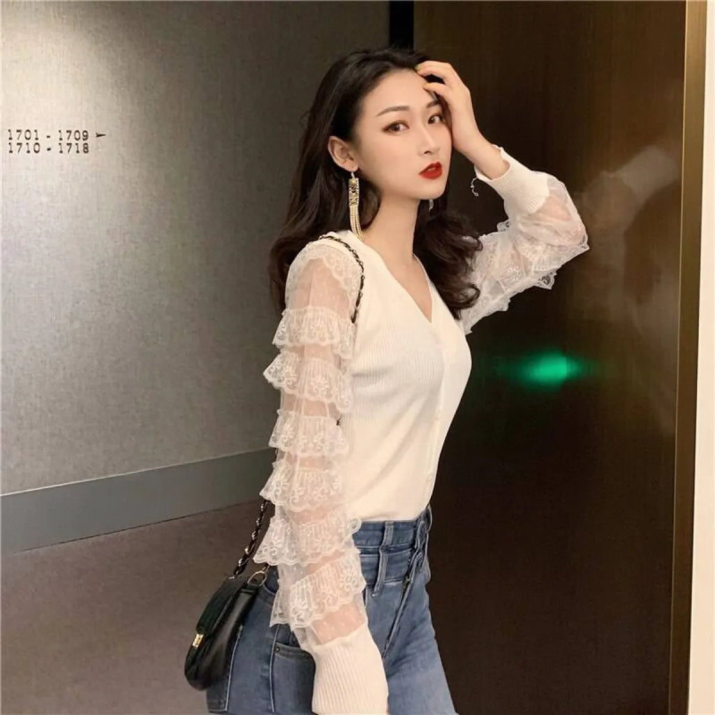 Ruffled Knitted Cardigan - Women’s Clothing & Accessories - 8