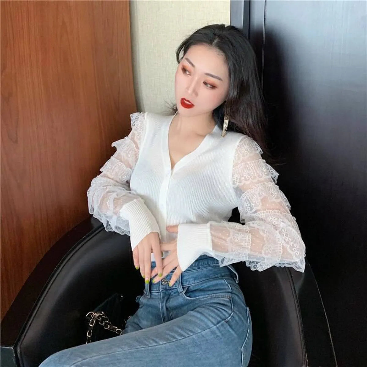 Ruffled Knitted Cardigan - Women’s Clothing & Accessories - 9